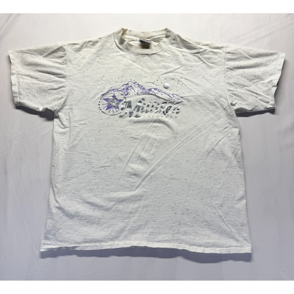 Vintage Oneita Power-T Shirt Mens XL White Speckled‎ Milliken Colorado Mountain